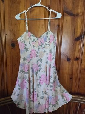 Floral Spaghetti-Strap Mini Dress in Pink & Cream